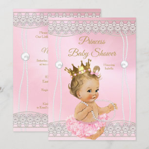 Prinzessin Baby Shower Rosa Perlen Spitze Blondine Einladung