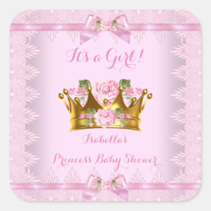 Prinzessin Baby Shower Rosa Rosen Spitze Bogen Quadratischer Aufkleber