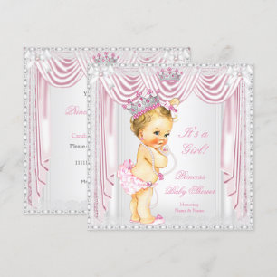Prinzessin Baby Shower Rosa Satin Spitze Helle Hau Einladung