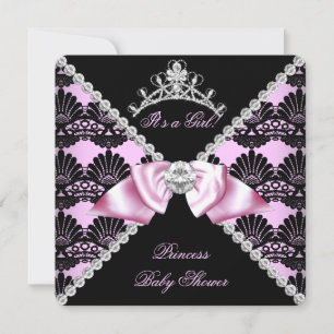 Prinzessin Baby Shower Rosa Schwarze Spitze Diaman Einladung