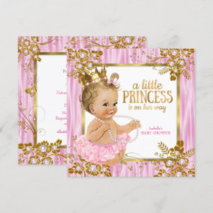 Prinzessin Baby Shower Rosa Seidenblumen Blond Einladung