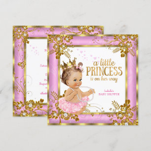 Prinzessin Baby Shower Rosa Tutu Floral Brünett Einladung