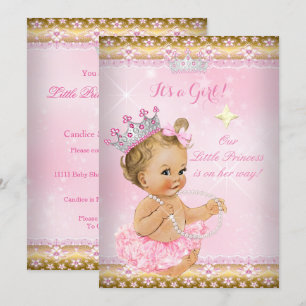 Prinzessin Baby Shower Rosa Tutu Gold Tiara Blond Einladung