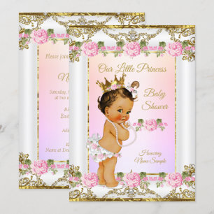 Prinzessin Baby Shower Rose Pink Gold Weiß Brünett Einladung