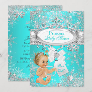 Prinzessin Baby Shower Schneeblumen Aqua Blond Einladung
