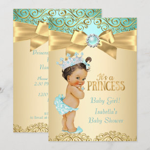 Prinzessin Baby Shower Teal Gold Damast Einladung