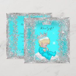 Prinzessin Baby Shower Türkis Blau Silber Blond Einladung