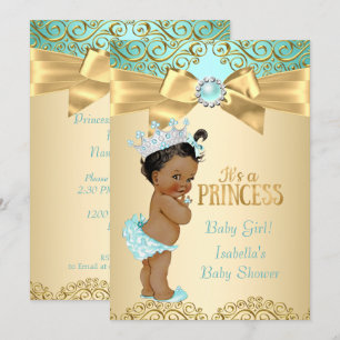 Prinzessin Baby Shower Türkis Gold Damast Ethnisch Einladung