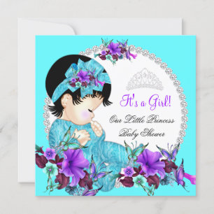 Prinzessin Babyparty Mädchen Türkis Blau Lila D2 Einladung