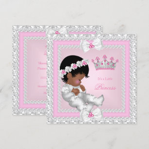 Prinzessin Babyparty Rosa Weiß Grau Damast Ethnisc Einladung