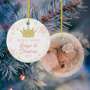 Prinzessin Babys 1. Weihnachten Rosa & Gold Foto Keramik Ornament