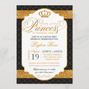 Prinzessin Black & Gold Luxury Geburtstag Einladun Einladung