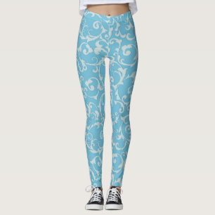 Prinzessin Blau Eleganter königlicher Damastwirbel Leggings