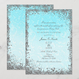 Prinzessin Blau Silber Elegante Storybook-Hochzeit Einladung