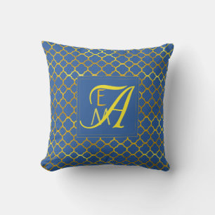 Prinzessin Blau Vierblatt-Monogramm Hochzeit Kissen