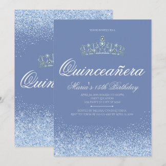Prinzessin Blue Glitter Quinceanera Invitations Einladung