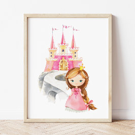 Prinzessin, Braunhaar, Burg, Krone, Girl-Kinderzim Fotodruck