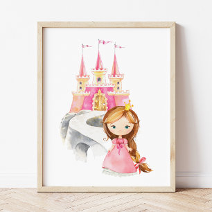 Prinzessin, Braunhaar, Burg, Krone, Girl-Kinderzim Poster
