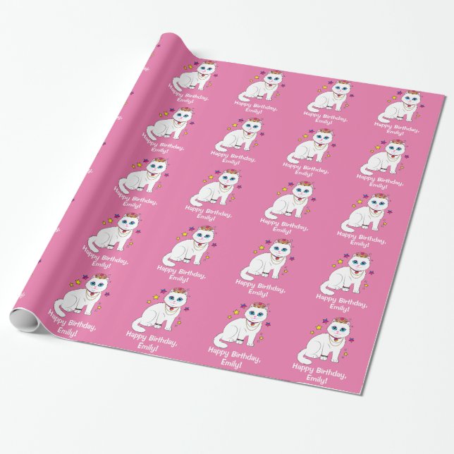 Prinzessin Cat Birthday Name Customizable Geschenkpapier (Ungerollt)