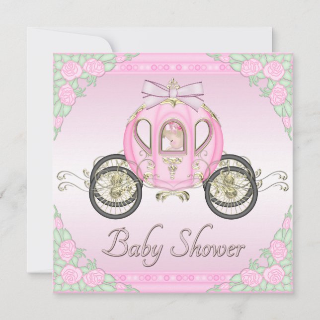 Prinzessin Coach und Rosen-rosa Baby-Dusche Einladung (Vorderseite)