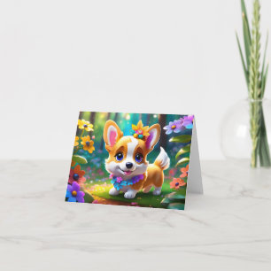 Prinzessin Corgi Welpe mit Blumen Leere Grußkarte  Karte