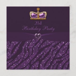 Prinzessin Crown Heart u. Zebra-Glitzer-21. Einladung
