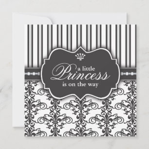 Prinzessin Damask & Stripe Black & White Baby Dusc Einladung