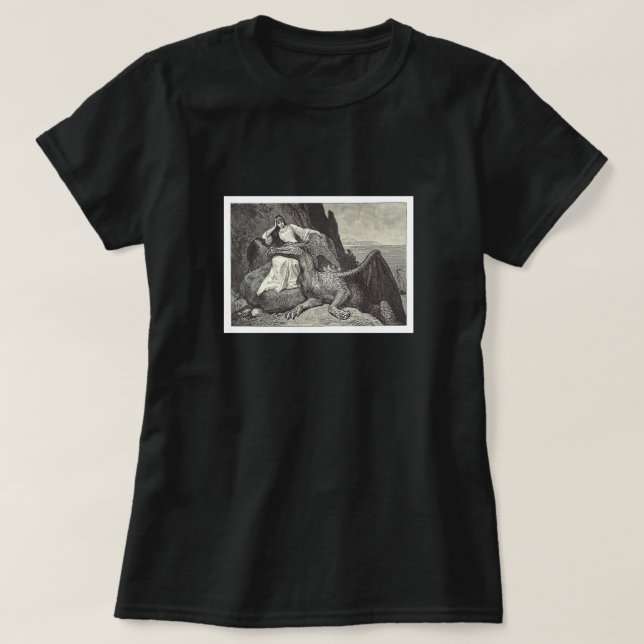 Prinzessin des Mittelalters und ihr Drache T-Shirt (Design vorne)