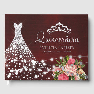 Prinzessin Diamant Kleid Silberfolie Quinceanera Gästebuch