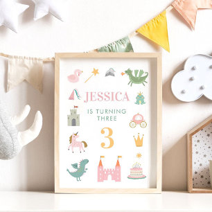 Prinzessin Drachen Schloss Geburtstag Kinderzimmer Poster