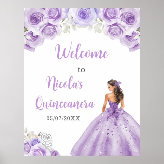 Prinzessin Dusty Lila Dress Quinceanera Willkommen Poster (Vorne)