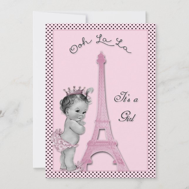 Prinzessin Eiffel Tower Polka Dots Baby Dusche Einladung (Vorderseite)