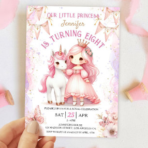 Prinzessin Einhorn 8. Geburtstag Mädchen Rosa Einl Einladung