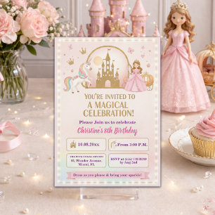 Prinzessin Einhorn Gold Schloss 8. Geburtstagsfeie Einladung