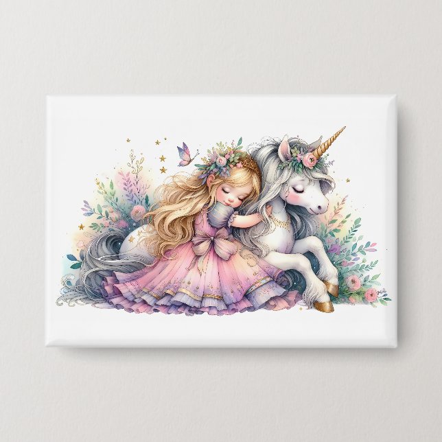Prinzessin Einhorn Pastell Märchen Fantasy Button (Vorderseite)