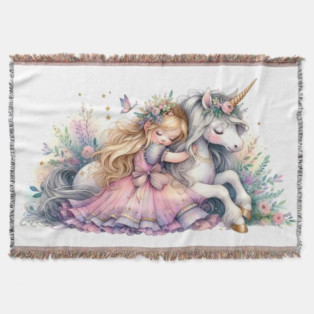 Prinzessin Einhorn Pastell Märchen Fantasy Decke (Vorderseite)
