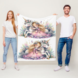 Prinzessin Einhorn Pastell Märchen Fantasy Fleecedecke