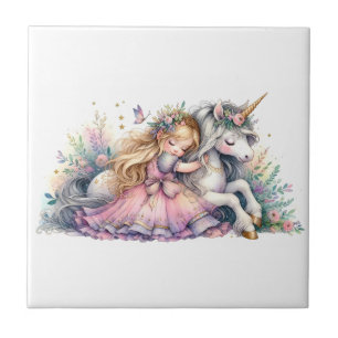 Prinzessin Einhorn Pastell Märchen Fantasy Fliese