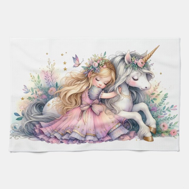 Prinzessin Einhorn Pastell Märchen Fantasy Geschirrtuch (Horizontal)