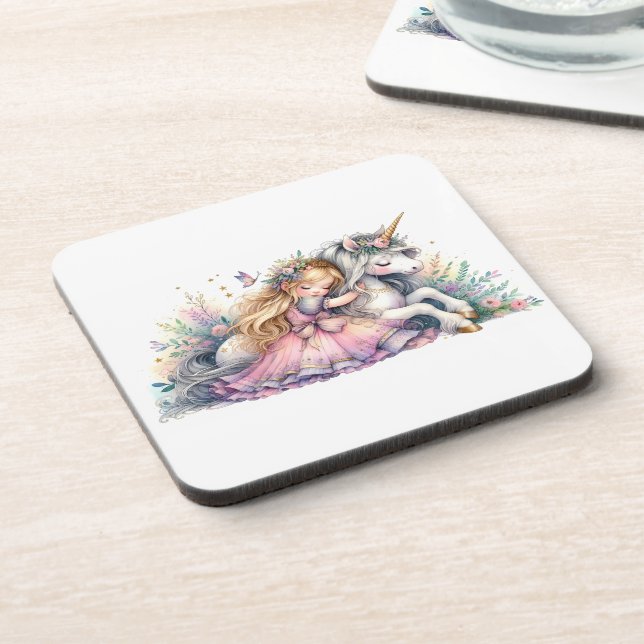 Prinzessin Einhorn Pastell Märchen Fantasy Getränkeuntersetzer (Linke Seite)