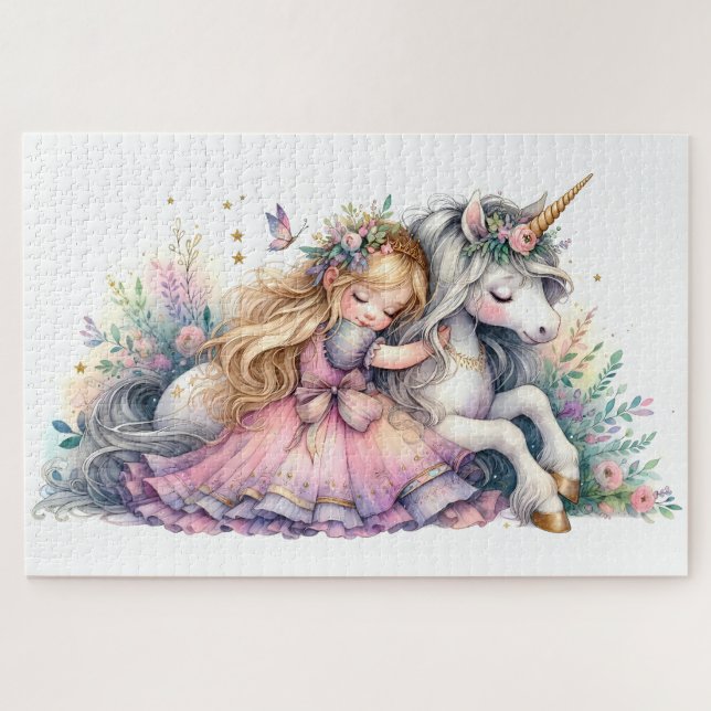 Prinzessin Einhorn Pastell Märchen Fantasy Puzzle (Horizontal)