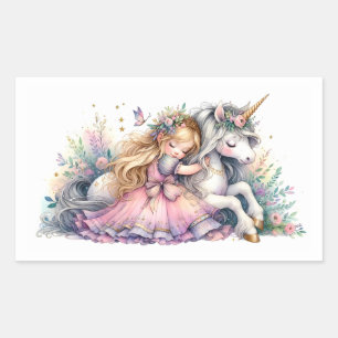 Prinzessin Einhorn Pastell Märchen Fantasy Rechteckiger Aufkleber