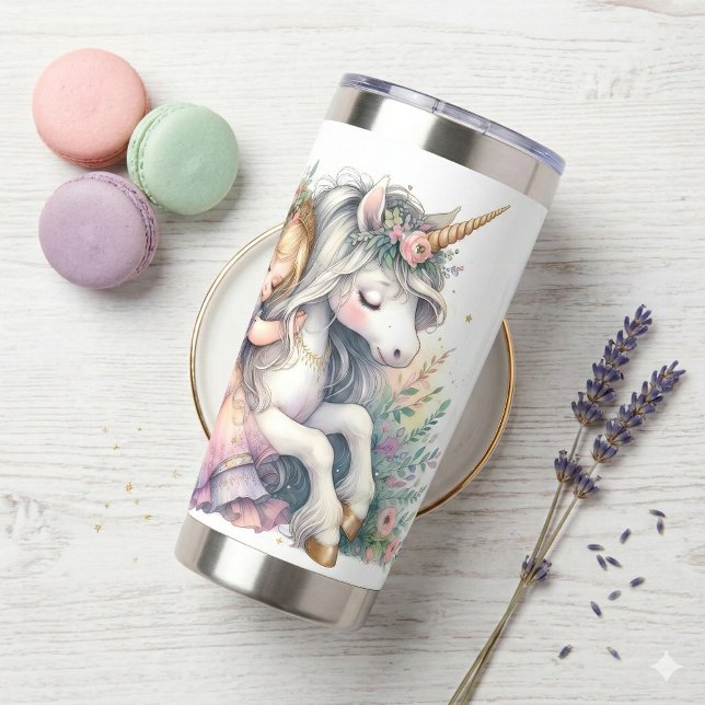 Prinzessin Einhorn Pastell Märchen Fantasy Thermobecher (Princess Unicorn Pastel Fairytale Fantasy Insulated Tumbler Mockup A)