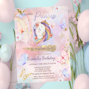 Prinzessin Einhorn Schmetterling Regenbogen Geburt Einladung