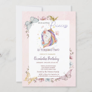 Prinzessin Einhorn Schmetterlinge Rosa Geburtstag Einladung