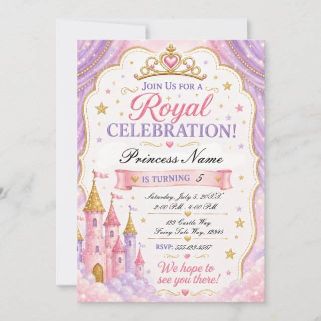 Prinzessin Einladung Rosa Lavendel (Vorderseite)