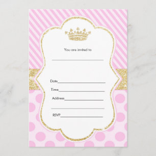 Prinzessin Einladung zum Ausfüllen Rosa Gold Glitt