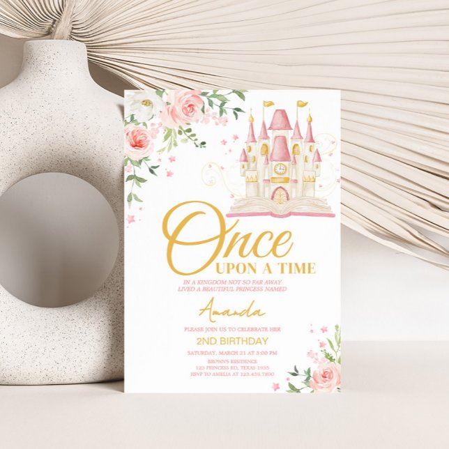 Prinzessin einmal auf Geburtstagspartei Einladung (Princess Castle Once Upon a Time Birthday Party Invitation)