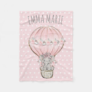 Prinzessin Elefant Rosa Heißluftballon Baby Mädche Fleecedecke