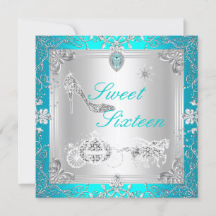 Prinzessin Elegant Diamant Türkis Sweet 16 Sechzeh Einladung